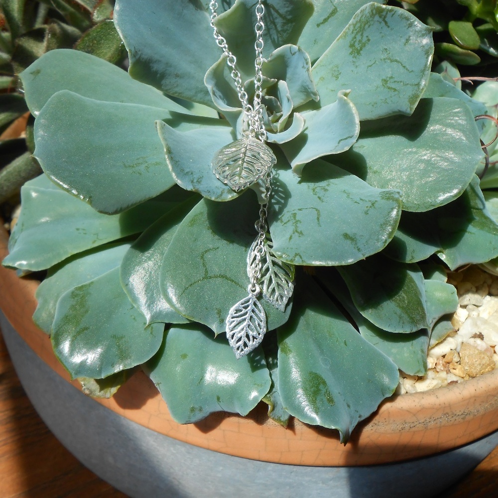 Sterling Silver Leaf Drop Necklace